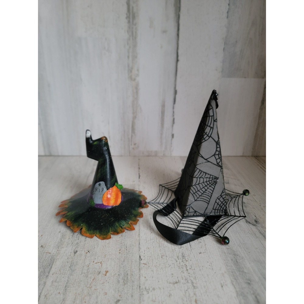 Unique Halloween witch hat home decor figure set spider web
